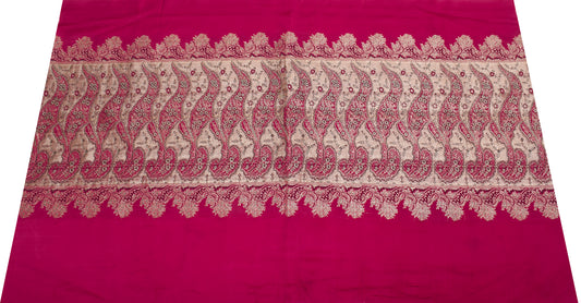 Sushila Vintage Dark Pink Sari Remnant Scrap Pure Silk Zari Woven Craft Fabric