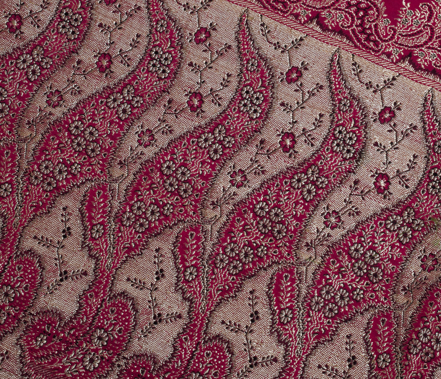 Sushila Vintage Dark Pink Sari Remnant Scrap Pure Silk Zari Woven Craft Fabric