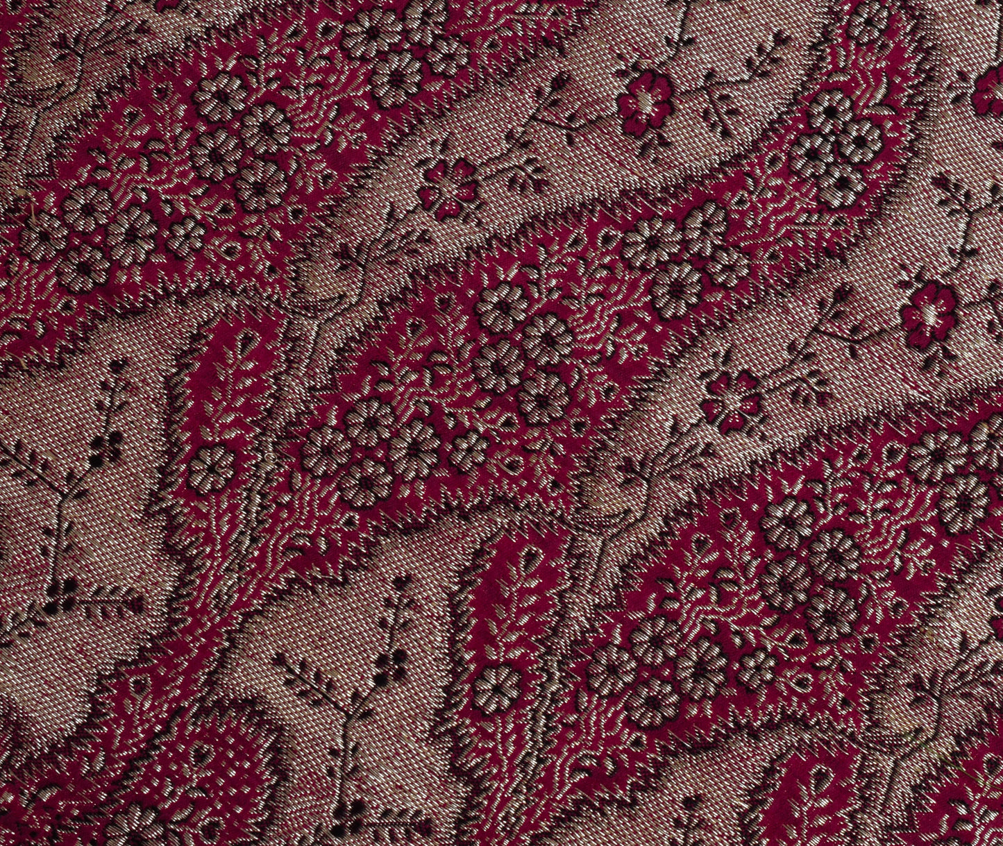 Sushila Vintage Dark Pink Sari Remnant Scrap Pure Silk Zari Woven Craft Fabric