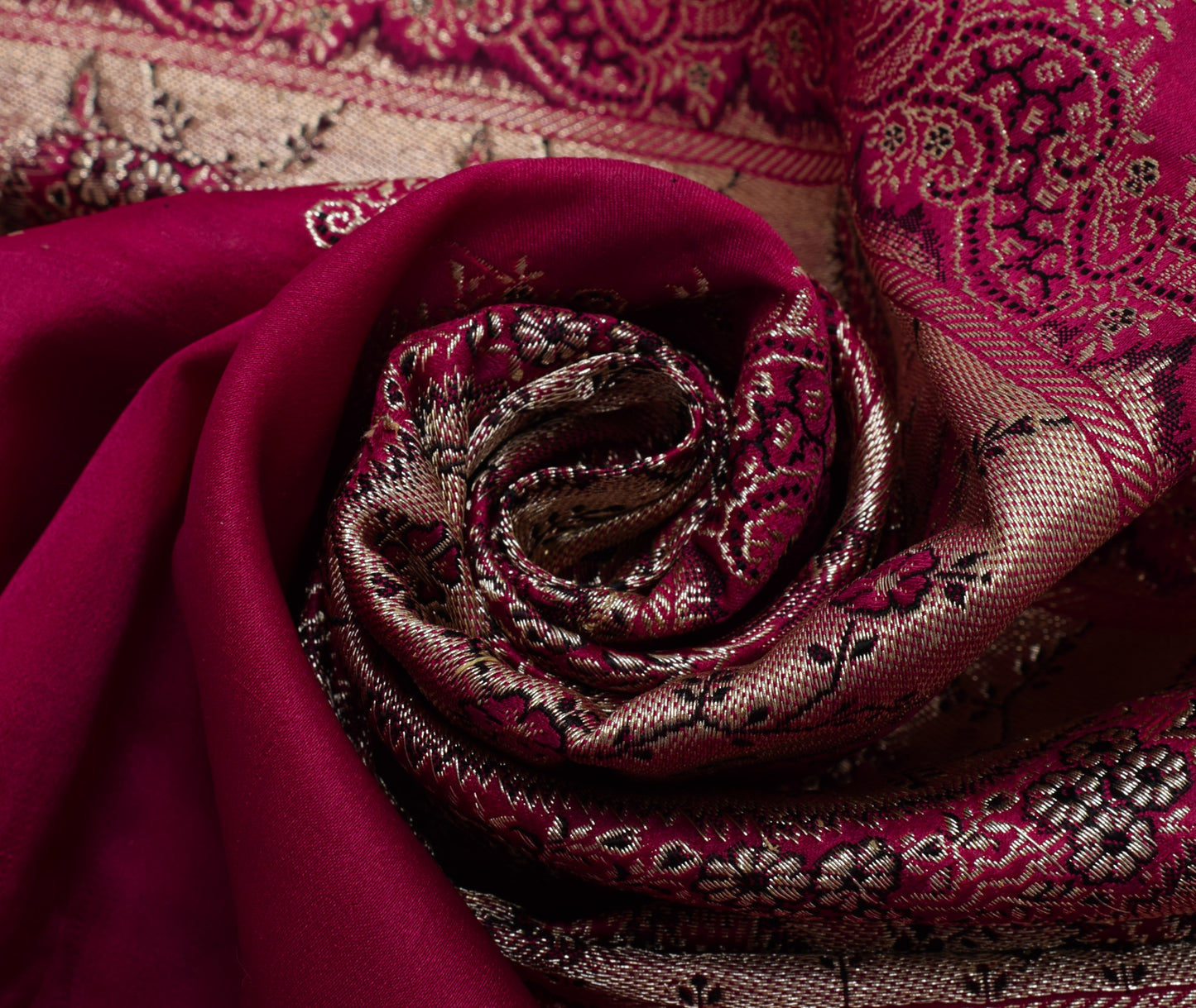 Sushila Vintage Dark Pink Sari Remnant Scrap Pure Silk Zari Woven Craft Fabric