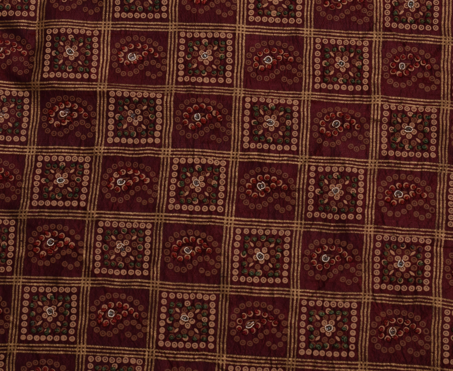 Sushila Vintage Brown Sari Remnant Scrap 100% Pure Silk Hand Beaded Craft Fabric