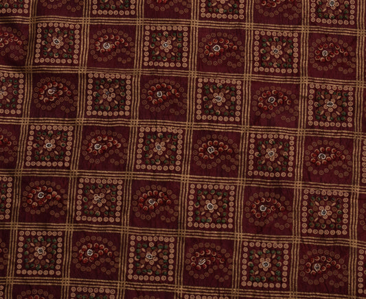 Sushila Vintage Brown Sari Remnant Scrap 100% Pure Silk Hand Beaded Craft Fabric