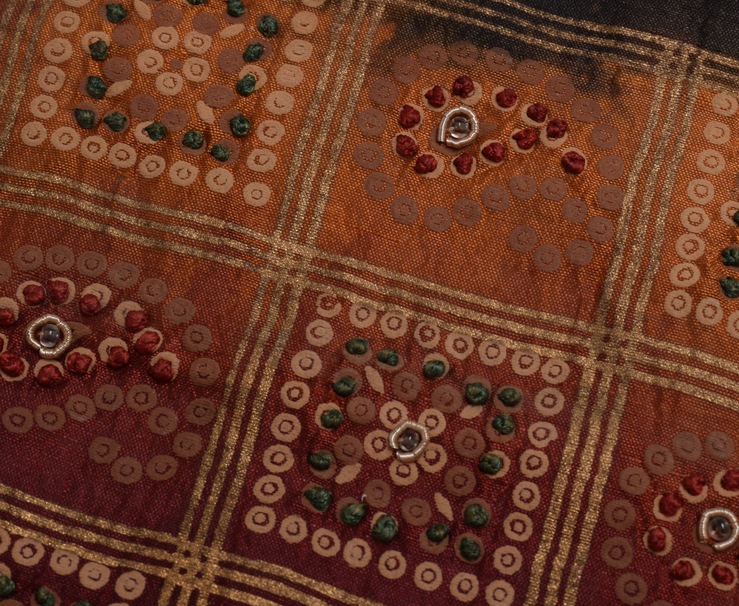 Sushila Vintage Brown Sari Remnant Scrap 100% Pure Silk Hand Beaded Craft Fabric