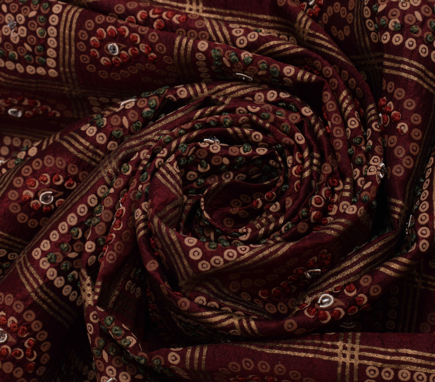 Sushila Vintage Brown Sari Remnant Scrap 100% Pure Silk Hand Beaded Craft Fabric
