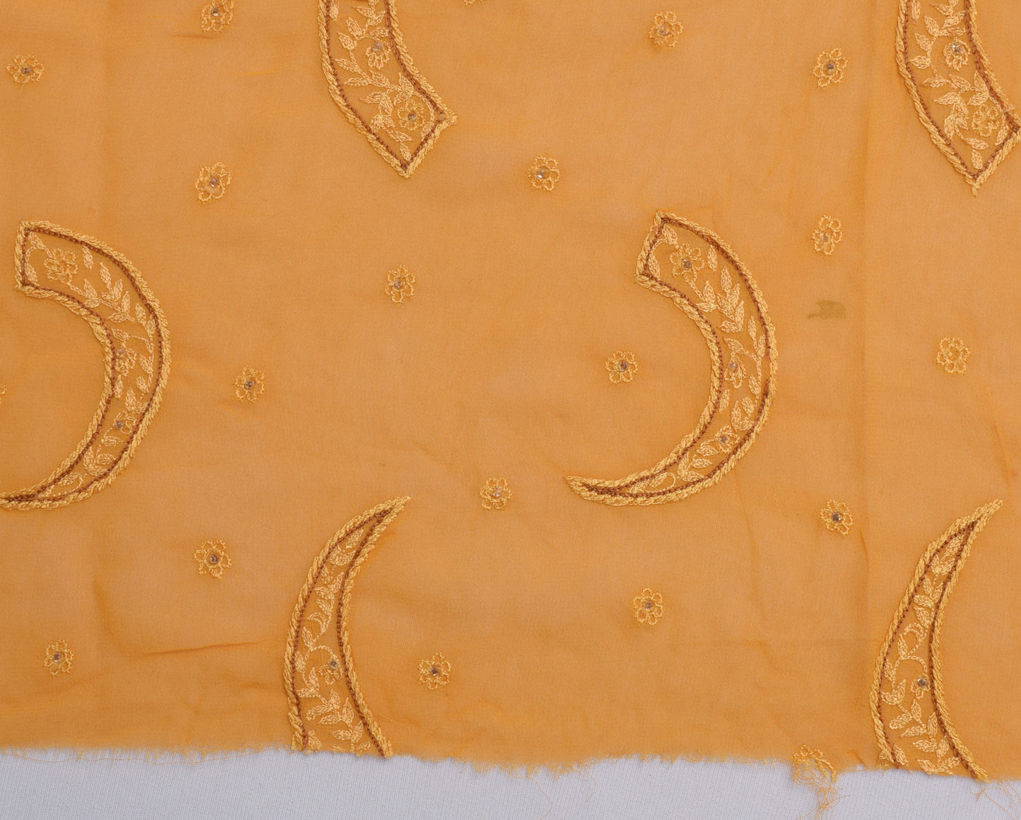 Sushila Vintage Sari Remnant Scrap Pure Georgette Silk Embroidered Craft Fabric