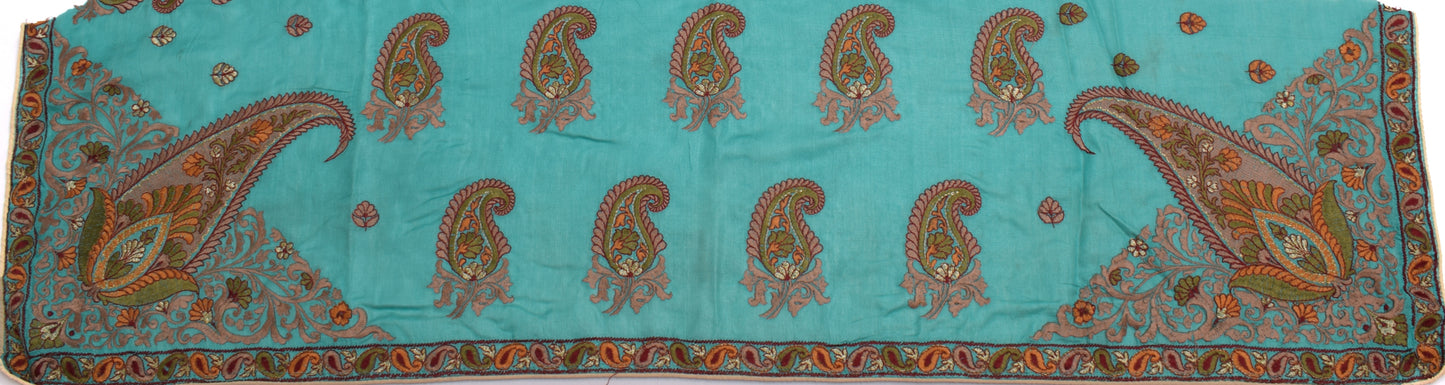 Sushila Vintage Blue Sari Remnant Scrap 100% Pure Silk Embroidered Craft Fabric