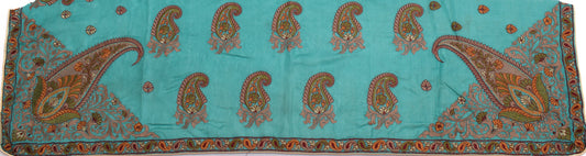 Sushila Vintage Blue Sari Remnant Scrap 100% Pure Silk Embroidered Craft Fabric