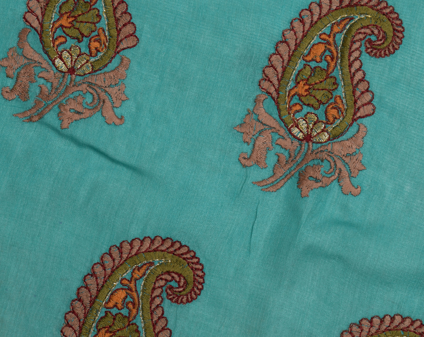Sushila Vintage Blue Sari Remnant Scrap 100% Pure Silk Embroidered Craft Fabric