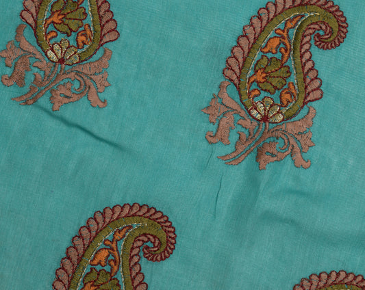 Sushila Vintage Blue Sari Remnant Scrap 100% Pure Silk Embroidered Craft Fabric
