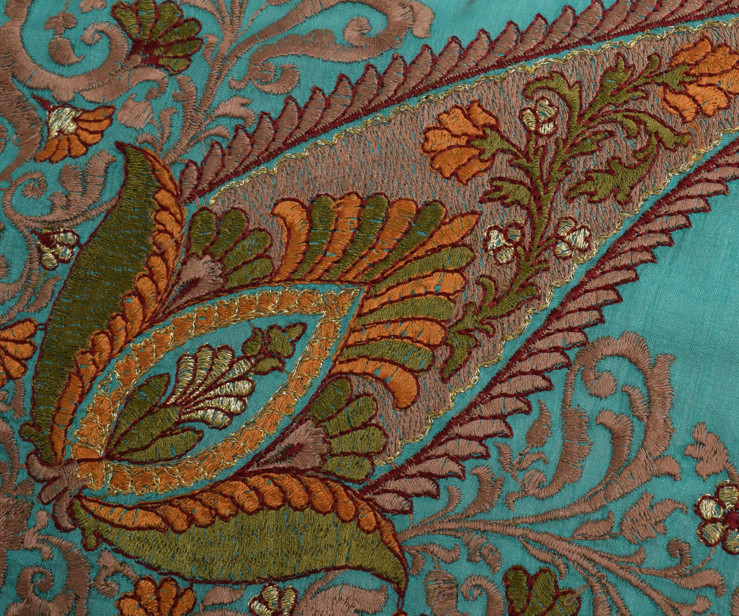 Sushila Vintage Blue Sari Remnant Scrap 100% Pure Silk Embroidered Craft Fabric
