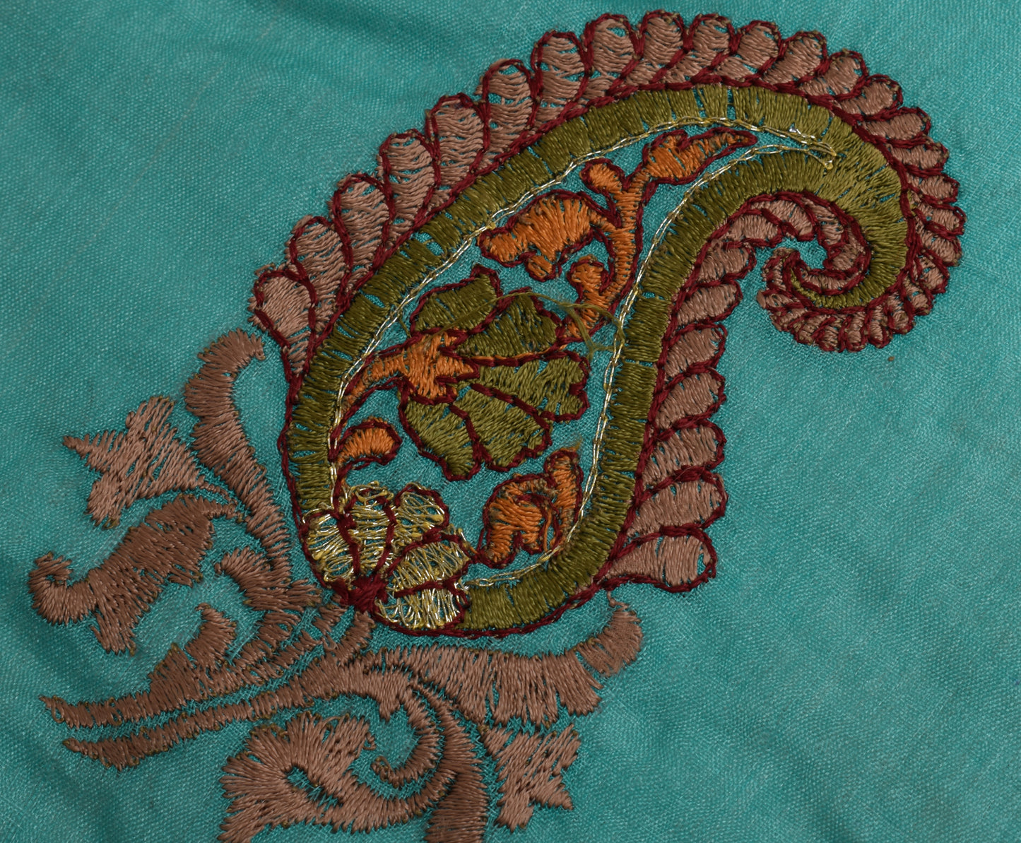 Sushila Vintage Blue Sari Remnant Scrap 100% Pure Silk Embroidered Craft Fabric