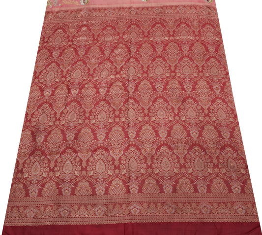 Sushila Vintage Red Indian Sari Remnant Scrap 100% Pure Silk Woven Craft Fabric