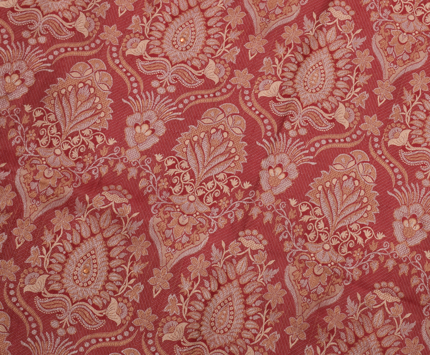 Sushila Vintage Red Indian Sari Remnant Scrap 100% Pure Silk Woven Craft Fabric