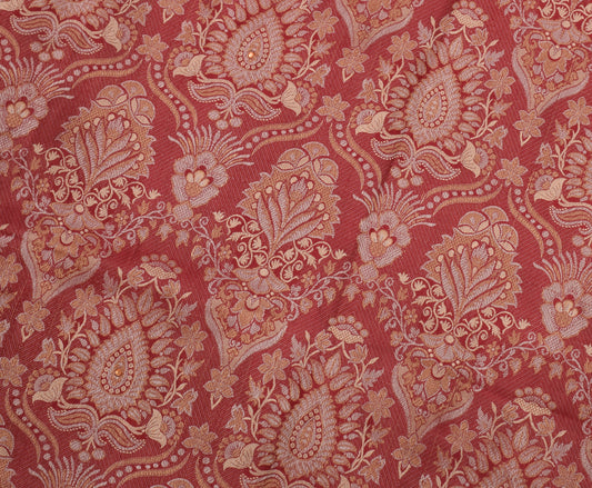 Sushila Vintage Red Indian Sari Remnant Scrap 100% Pure Silk Woven Craft Fabric
