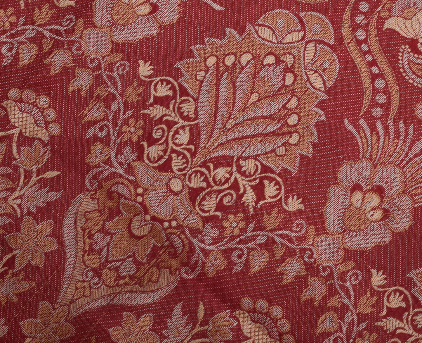 Sushila Vintage Red Indian Sari Remnant Scrap 100% Pure Silk Woven Craft Fabric