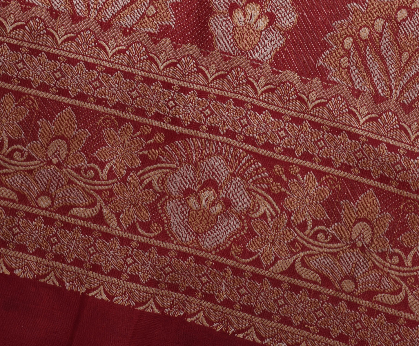 Sushila Vintage Red Indian Sari Remnant Scrap 100% Pure Silk Woven Craft Fabric