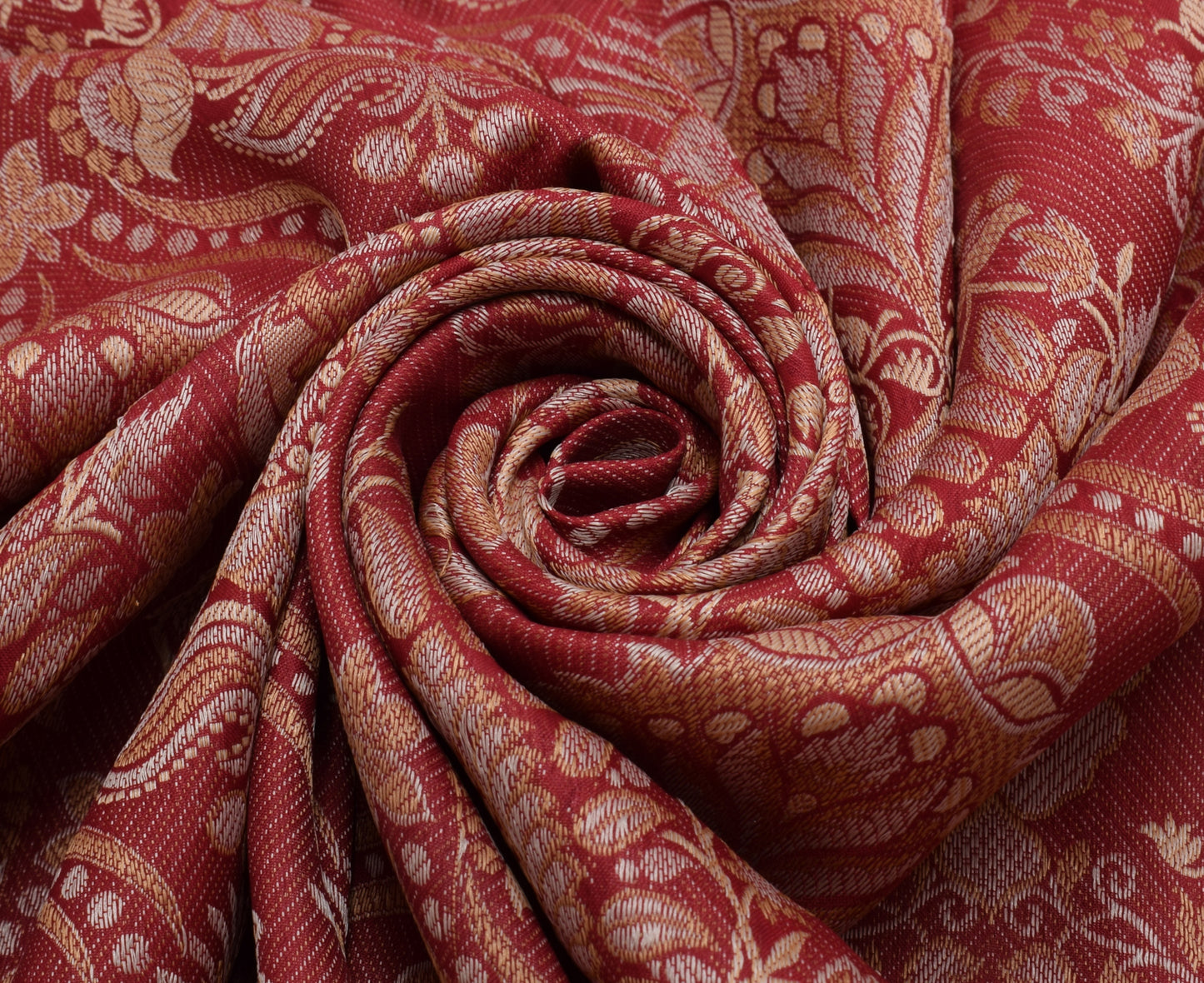 Sushila Vintage Red Indian Sari Remnant Scrap 100% Pure Silk Woven Craft Fabric