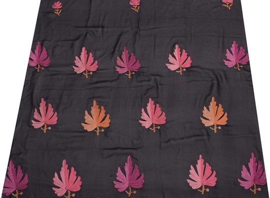 Sushila Vintage Black Sari Remnant Scrap Blend Georgette Embroidery Craft Fabric