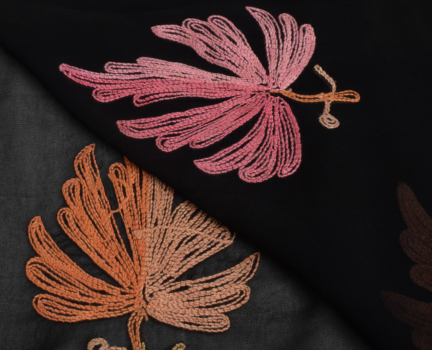 Sushila Vintage Black Sari Remnant Scrap Blend Georgette Embroidery Craft Fabric