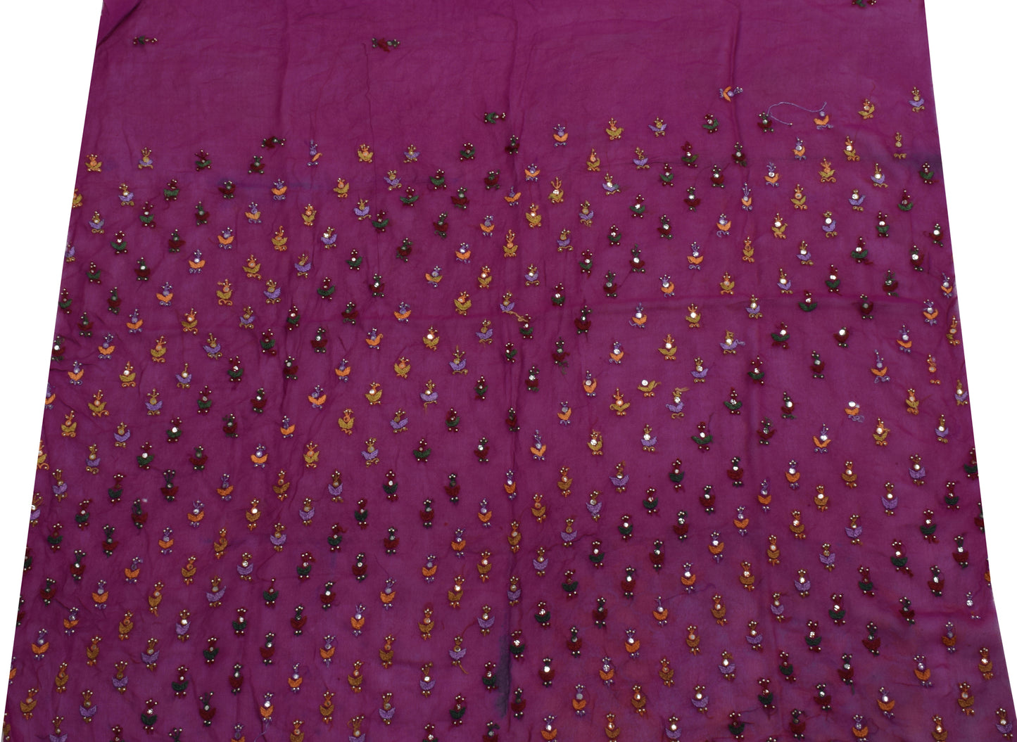 Sushila Vintage Purple Sari Remnant Scrap Pure Georgette Embroidery Craft Fabric