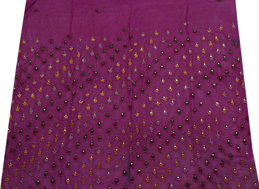 Sushila Vintage Purple Sari Remnant Scrap Pure Georgette Embroidery Craft Fabric