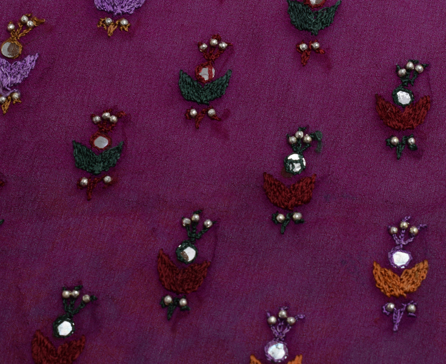 Sushila Vintage Purple Sari Remnant Scrap Pure Georgette Embroidery Craft Fabric