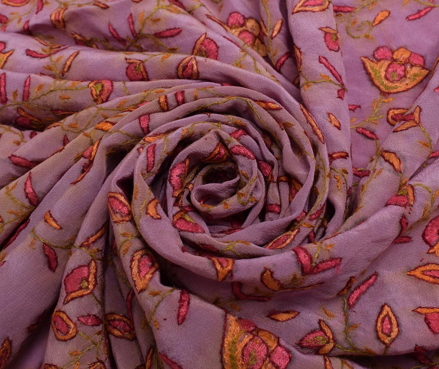 Sushila Vintage Purple Sari Remnant Scrap Pure Silk Embroidered Craft Fabric