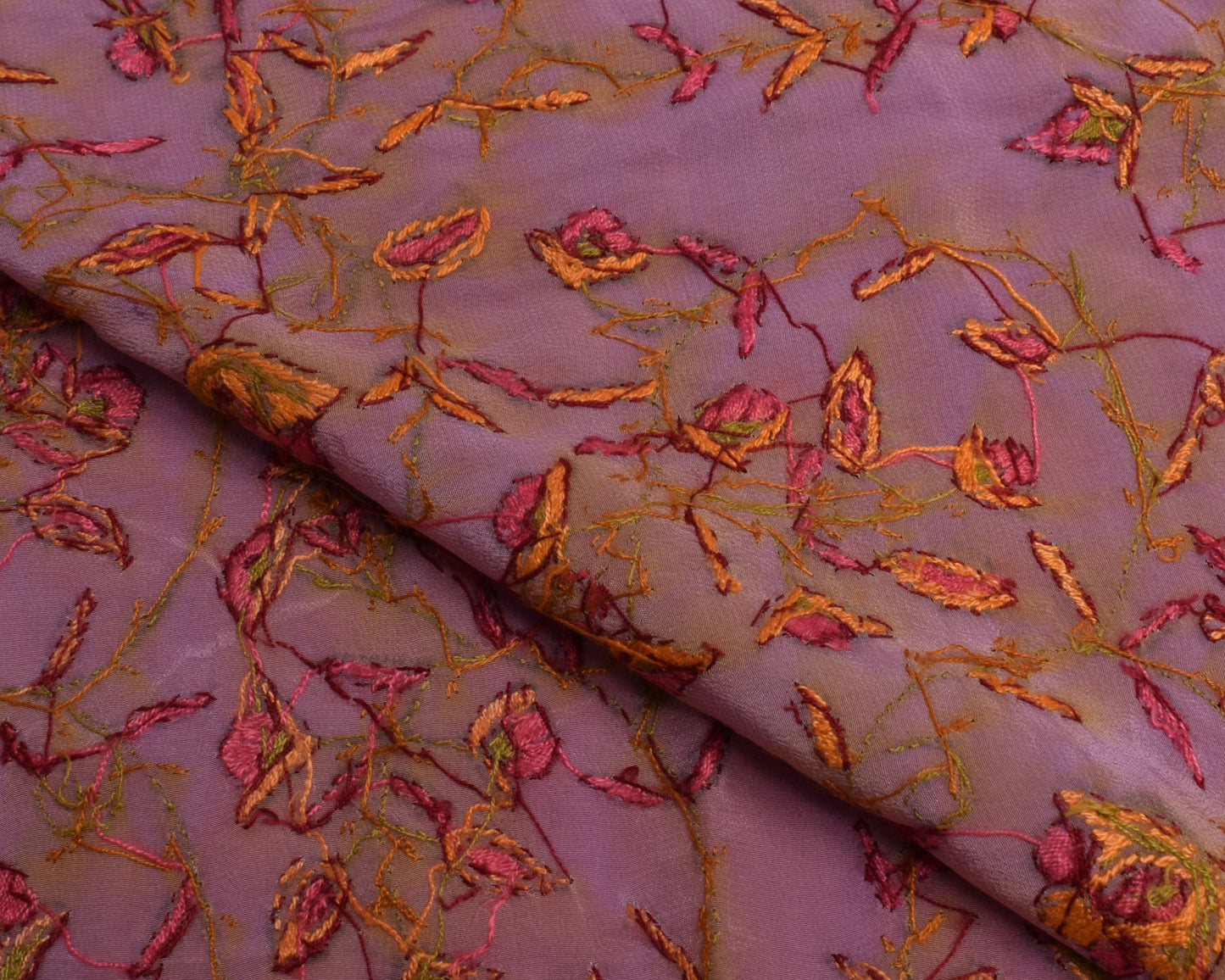 Sushila Vintage Purple Sari Remnant Scrap Pure Silk Embroidered Craft Fabric