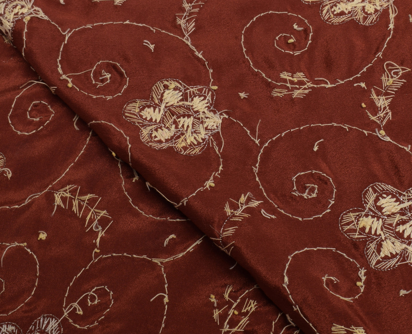 Sushila Vintage Brown Sari Remnant Scrap Blend Silk Hand Beaded Craft Fabric