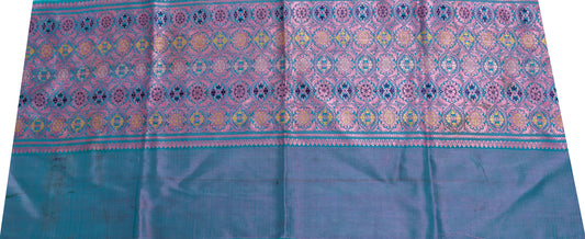 Sushila Vintage Blue Sari Remnant Scrap 100% Pure Silk Woven Craft Fabric