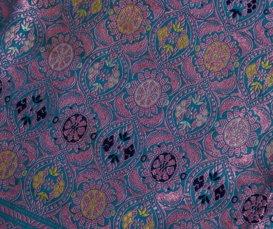 Sushila Vintage Blue Sari Remnant Scrap 100% Pure Silk Woven Craft Fabric