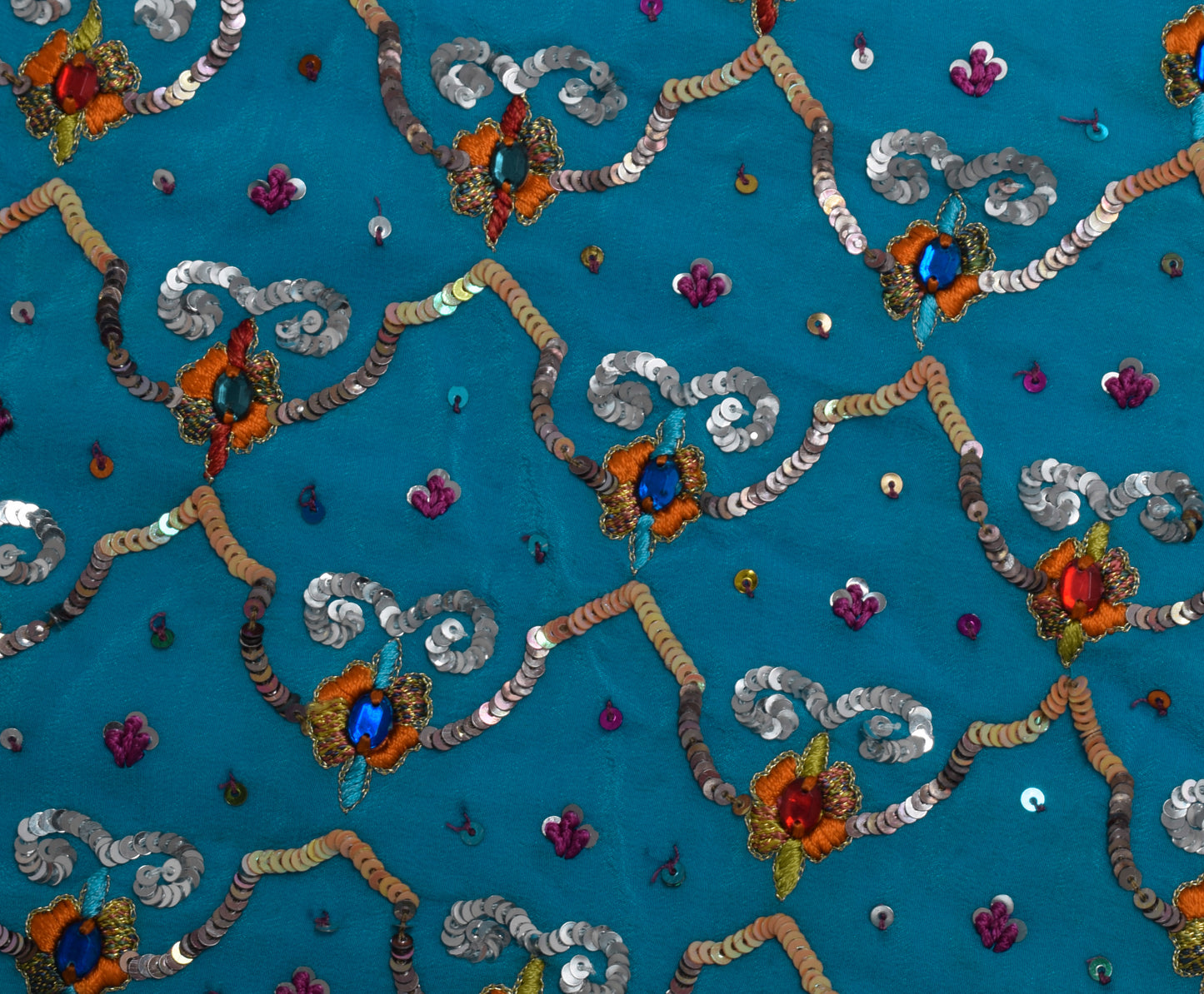 Sushila Vintage Blue Sari Remnant Scrap 100% Pure Silk Embroidered Craft Fabric