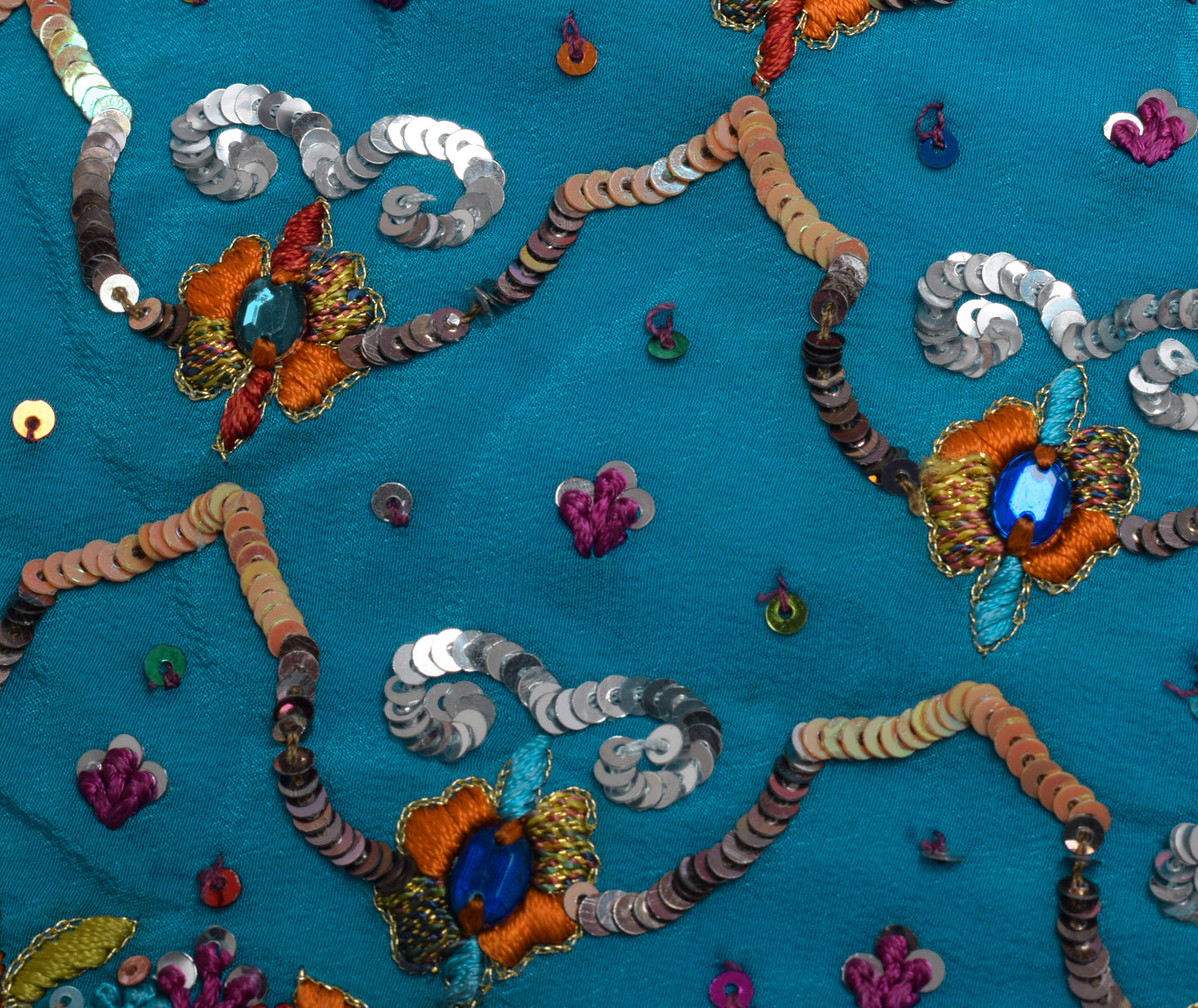 Sushila Vintage Blue Sari Remnant Scrap 100% Pure Silk Embroidered Craft Fabric