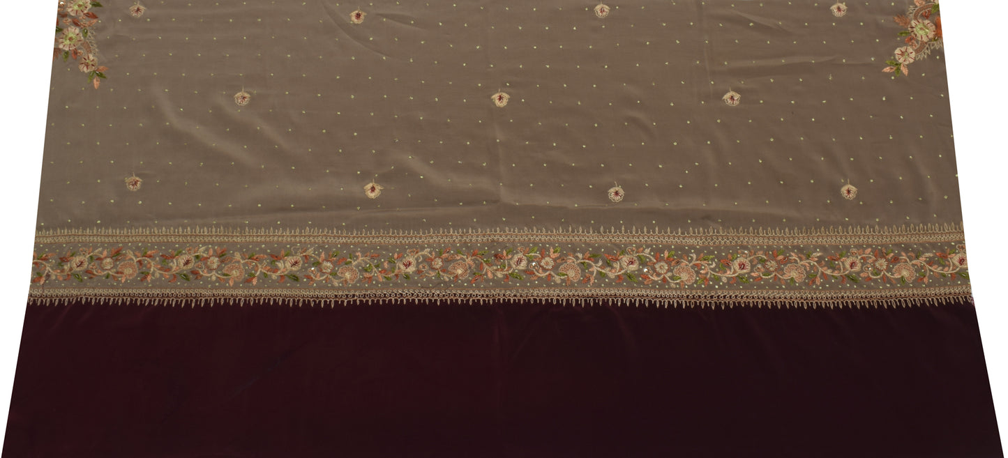Sushila Vintage Sari Remnant Scrap Blend Crepe Hand Embroidered Craft Fabric