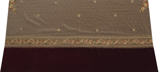 Sushila Vintage Sari Remnant Scrap Blend Crepe Hand Embroidered Craft Fabric