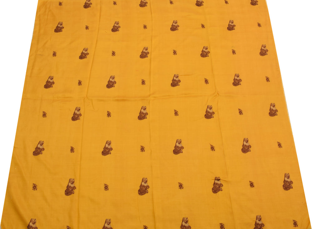 Sushila Vintage Mustard Sari Remnant Scrap 100% Pure Silk Woven Craft Fabric