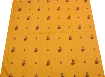 Sushila Vintage Mustard Sari Remnant Scrap 100% Pure Silk Woven Craft Fabric