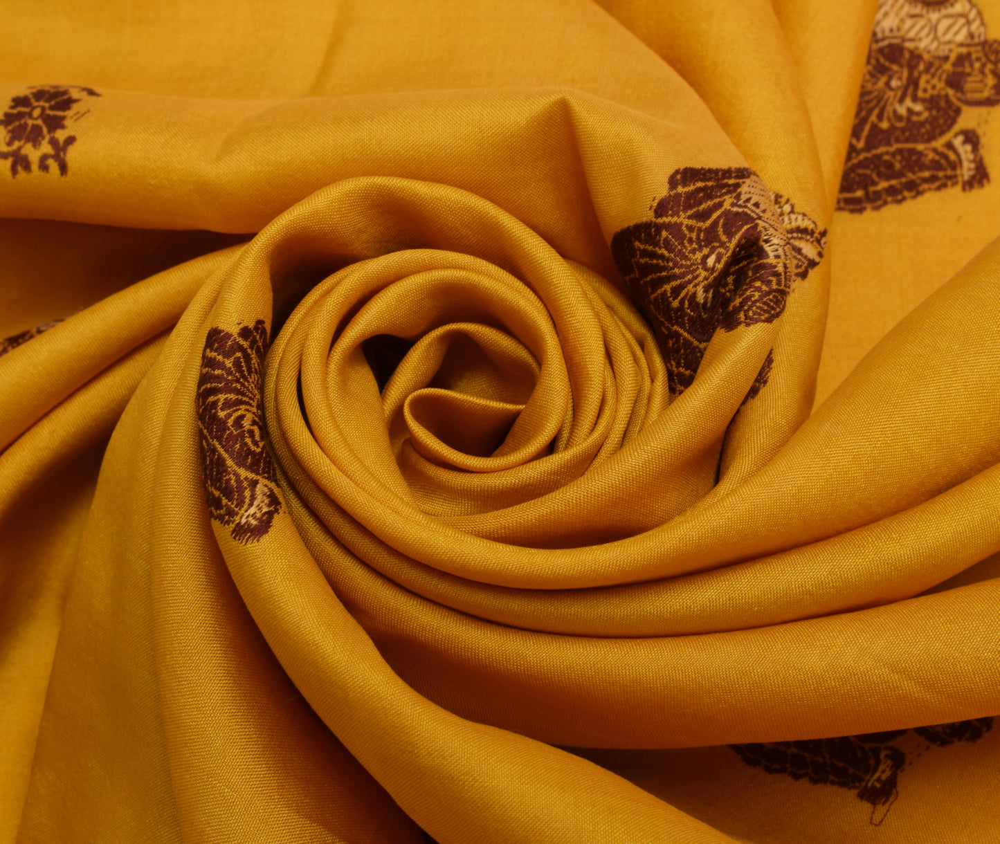 Sushila Vintage Mustard Sari Remnant Scrap 100% Pure Silk Woven Craft Fabric