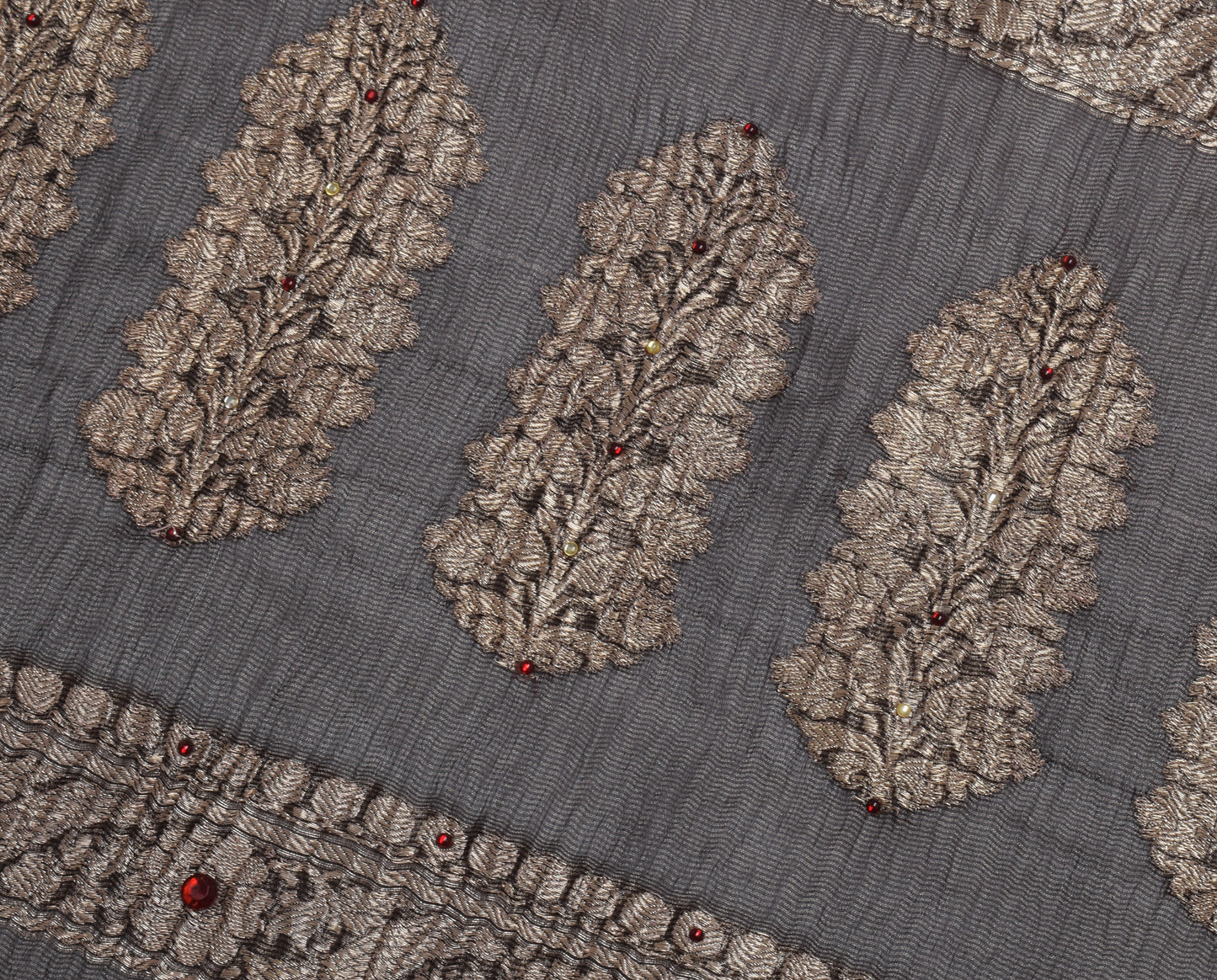 Sushila Vintage Black Sari Remnant Scrap Pure Tissue Floral  Woven Craft Fabric