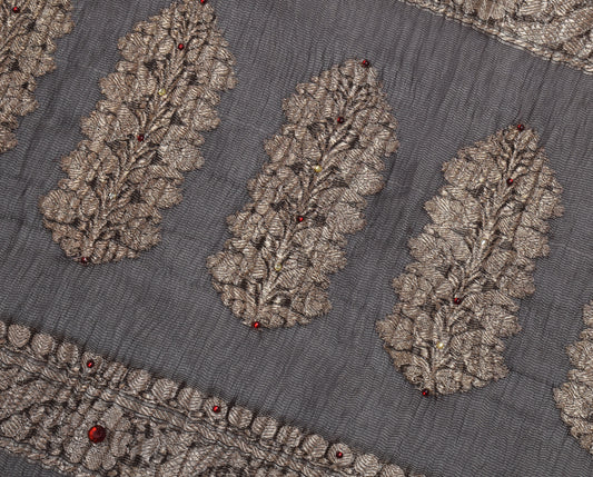 Sushila Vintage Black Sari Remnant Scrap Pure Tissue Floral  Woven Craft Fabric