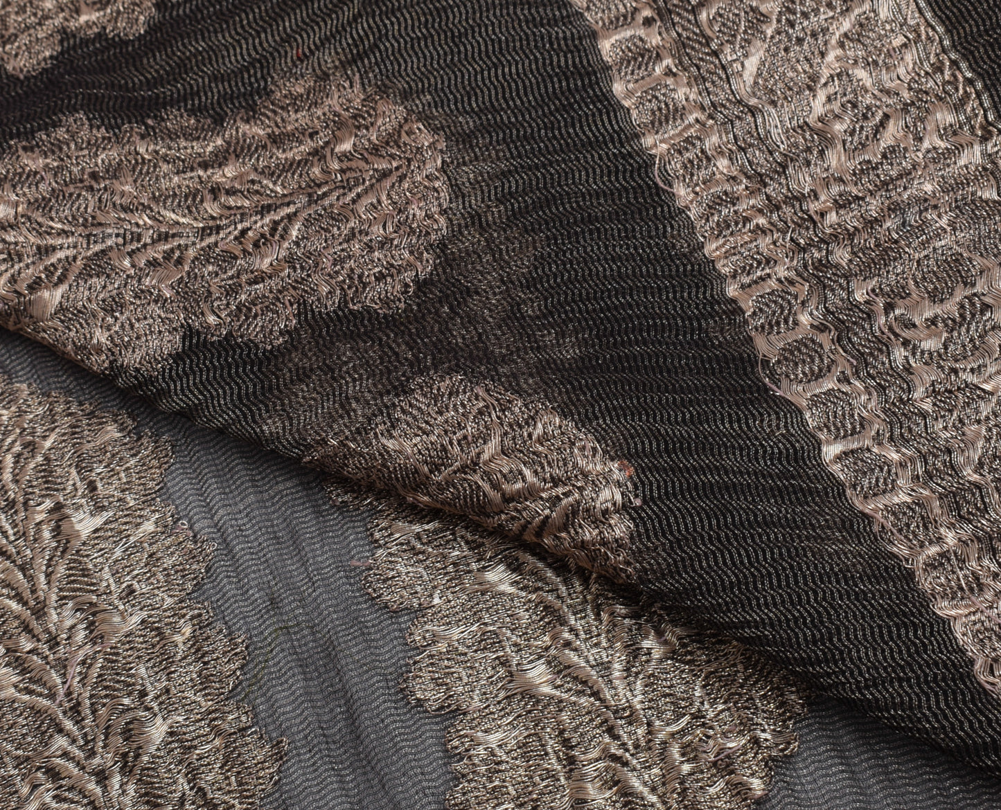 Sushila Vintage Black Sari Remnant Scrap Pure Tissue Floral  Woven Craft Fabric