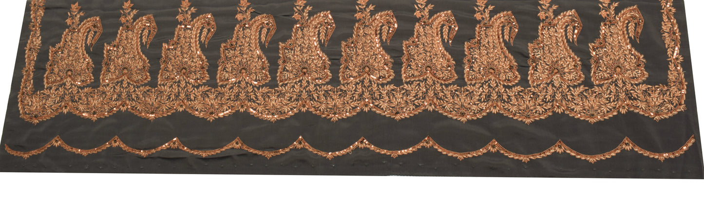 Sushila Vintage Gray Sari Remnant Scrap Art Crepe Hand Embroidered Craft Fabric