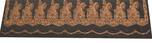 Sushila Vintage Gray Sari Remnant Scrap Art Crepe Hand Embroidered Craft Fabric
