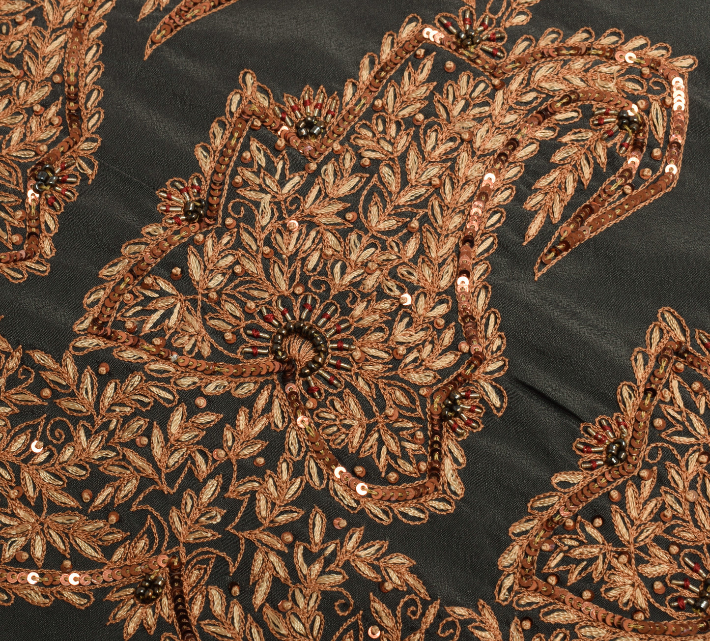 Sushila Vintage Gray Sari Remnant Scrap Art Crepe Hand Embroidered Craft Fabric