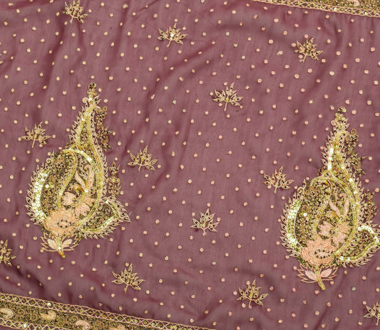 Sushila Vintage Mauve Sari Remnant Scrap Multi Purpose Hand Beaded Craft Fabric