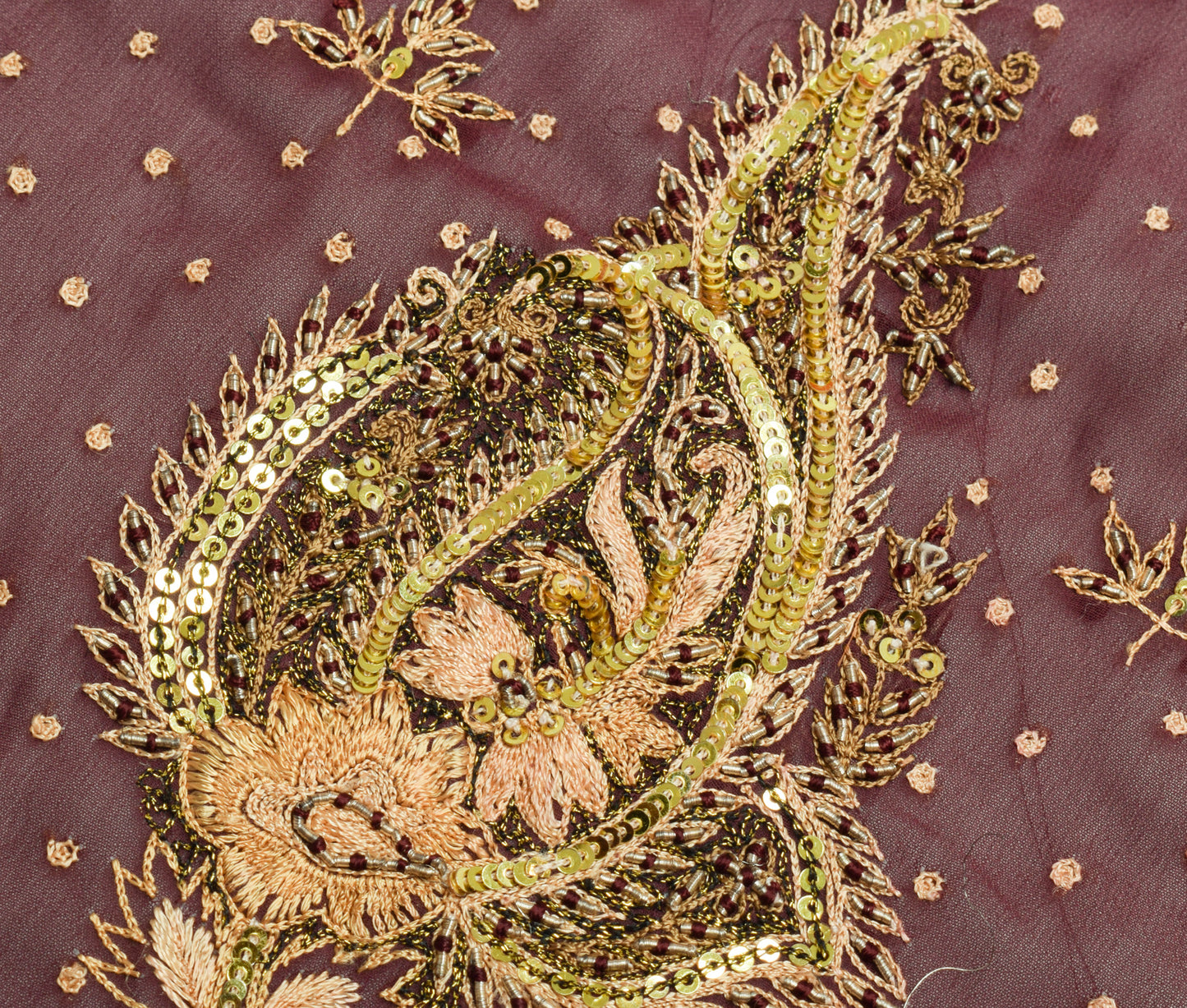 Sushila Vintage Mauve Sari Remnant Scrap Multi Purpose Hand Beaded Craft Fabric