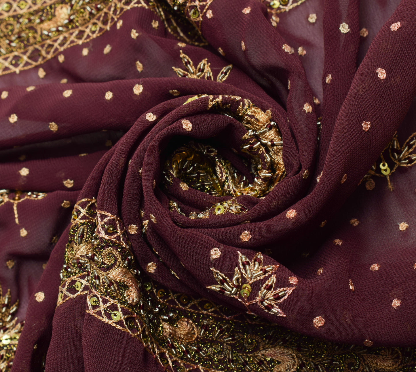 Sushila Vintage Mauve Sari Remnant Scrap Multi Purpose Hand Beaded Craft Fabric