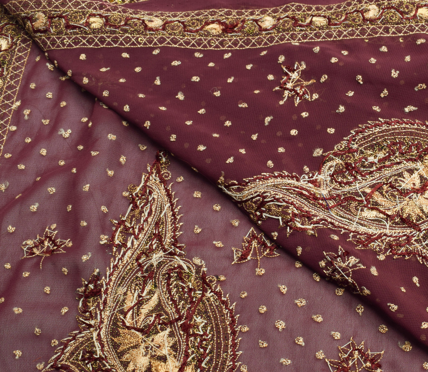 Sushila Vintage Mauve Sari Remnant Scrap Multi Purpose Hand Beaded Craft Fabric