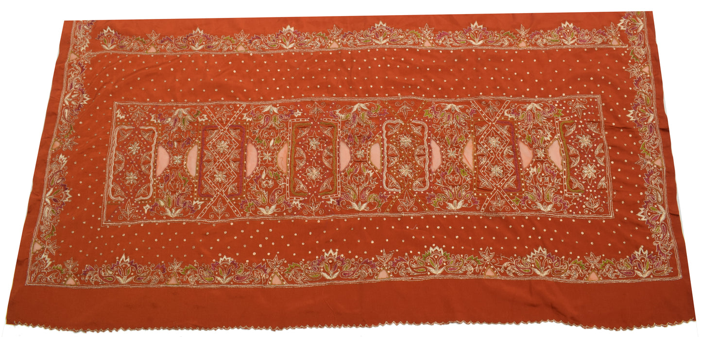 Sushila Vintage Rust Sari Remnant Scrap Multi Purpose Hand Beaded Craft Fabric