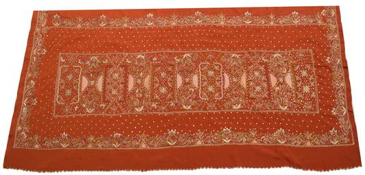 Sushila Vintage Rust Sari Remnant Scrap Multi Purpose Hand Beaded Craft Fabric